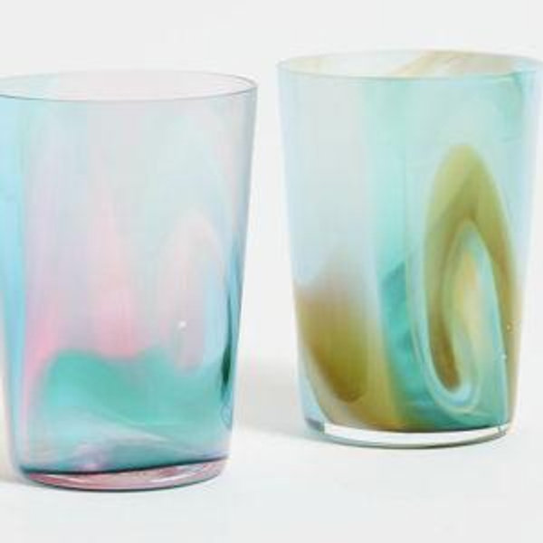 Spanish Hand-blown Crystal Glasses set of 2 in Primavera Blue