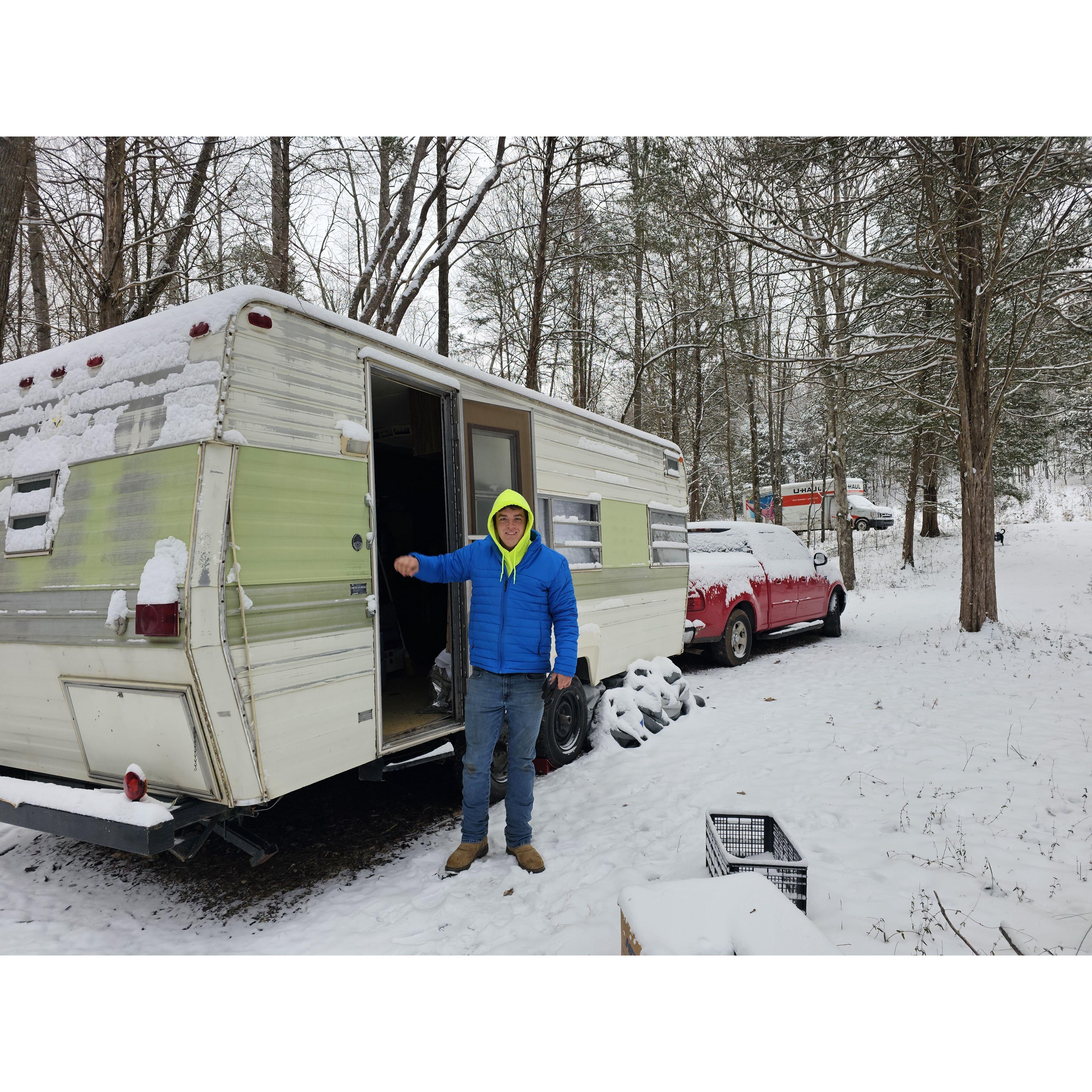 We barley made it to our land with our old-new home! At least the U-haul truck made it down the dirt road..