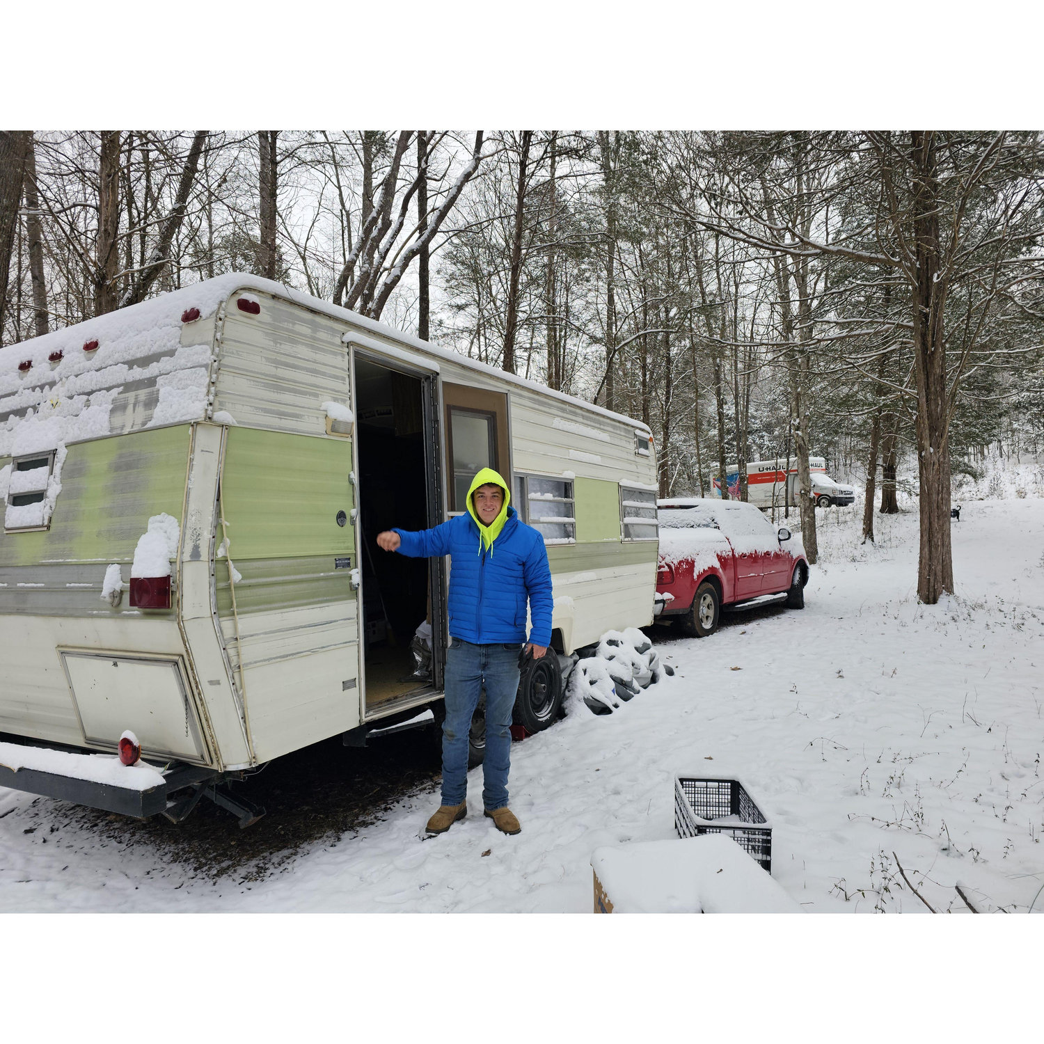 We barley made it to our land with our old-new home! At least the U-haul truck made it down the dirt road..