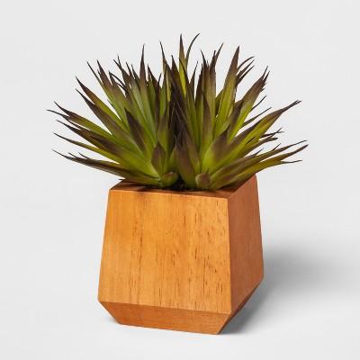 8" x 4.5" Artificial Succulent In Wood Pot Green/Brown - Project 62&#153;