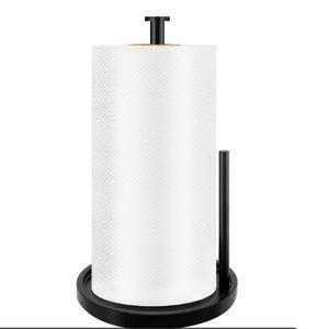 Paper Towel Holder Countertop, Standing Paper Roll Holder with Anti Slip Weighted Base, Stainless Steel Freestanding Paper Towel Holder for Kitchen, Black