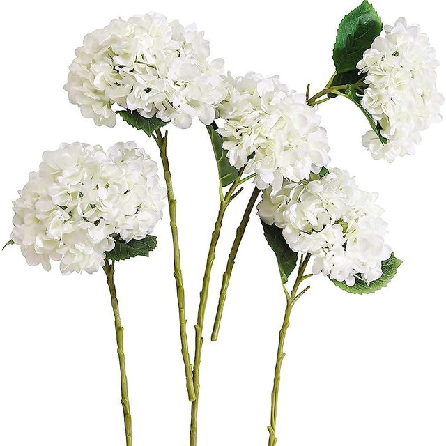 PARTY JOY 12PCS 15.4In Artificial Hydrangea Silk Flowers Bouquet Faux Hydrangea Stems for Wedding Centerpieces Home Decor (White,12pcs)