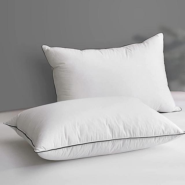 DWR Goose Feather Down Pillow for Sleeping 2 Pack, Standard Size Organic Cotton Hotel-Style Bed Pillow Inserts Twin, Soft Medium Pillow for Stomach and Back Sleeper (20x26, Set of 2)
