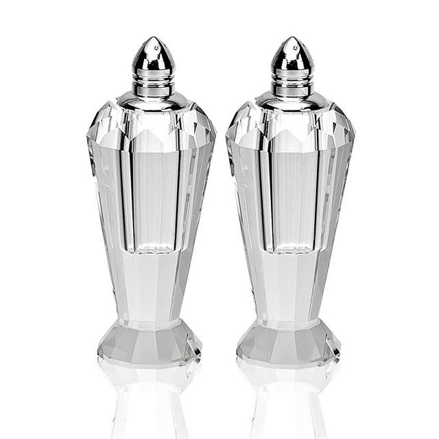 Badash Crystal Salt and Pepper Shaker Set - 4" Tall Preston Hand-Cut Optical Crystal Glass Shakers with Platinum Tops - Set a Beautiful Table