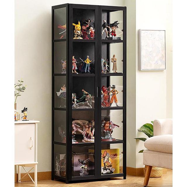 Display cases for collectibles acrylic display case glass display cabinet curio cabinet figure display case cabinet china cabinet storage cabinet,Bamboo + acrylic material,Double doors 5F/62cm black