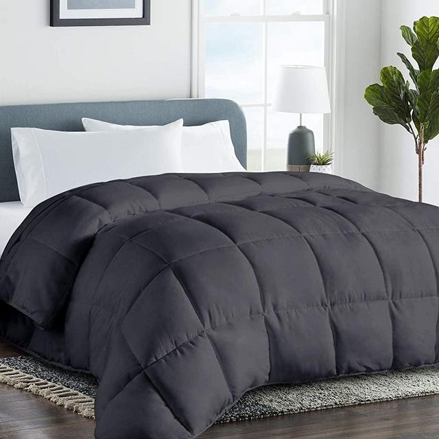 COHOME Oversized Queen Down Alternative Comforter Duvet Insert Corner Ties,Fluffy Lightweight Warm All Season Soft Reversible Hotel Collection (Dark Grey)