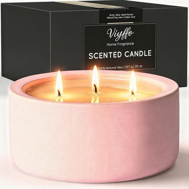 Viyffo 20oz Large Scented Candle - Rose & Jasmine, 3 Wick Pink Candles for Women Home Scented, Non Toxic Soy, Decorative Ceramic Jar Candle, Luxury Fragrance, Elegant Spring Décor & Birthday Gift
