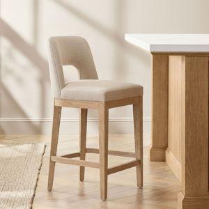 Layton Open Back Upholstered Stool - Seadrift Legs, Performance Heathered Basketweave Ivory