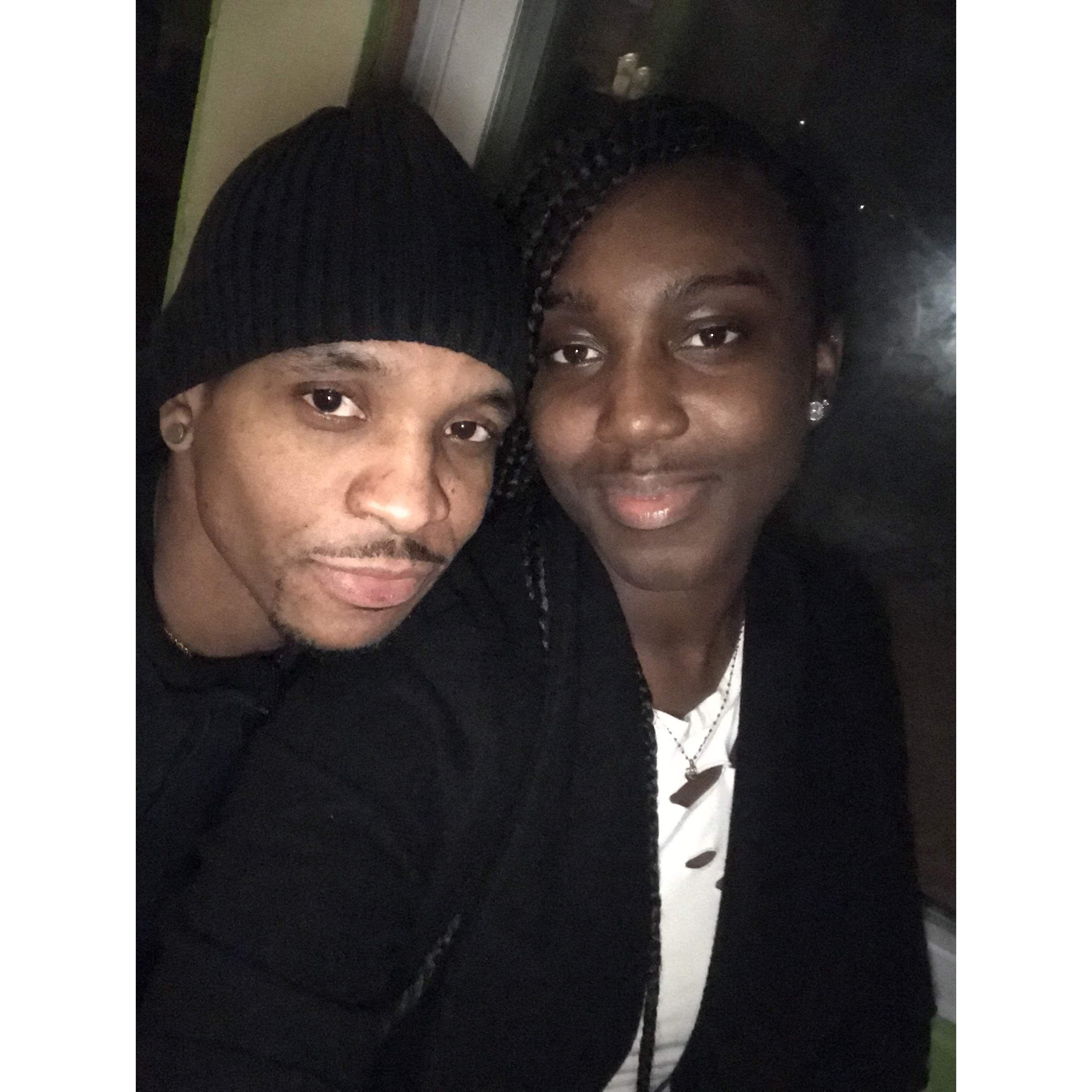 Our first picture together, at Jerk Pit, on our first date.
