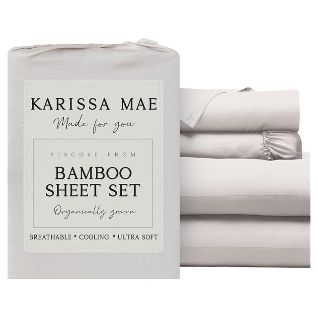 KARISSA MAE Luxury Bamboo Viscose 34" Split Top King Size Sheet Set | 100% FSC Certified | Cooling | Luxuriously Soft | 18" Deep Pockets | with Organizer Band & Elastic Corner Strap [Cream]