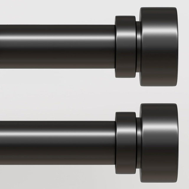 Modern Black Curtain Rods Set, 48-84 Inches Adjustable, Heavy Duty 1 Inch Diameter, Decorative Finials, 2 Pack, for Windows, Outdoor, Farmhouse, Bedroom, Kitchen, Living Room