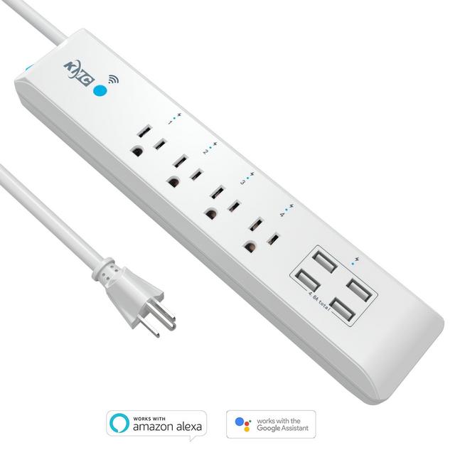 KMC 4-Outlet Wi-Fi Surge Protector for 4 USB(4.8A), Smart Plug with 6-Foot, Remote Control, Save Energy, Smart Switch Timer, Works with Amazon Alexa