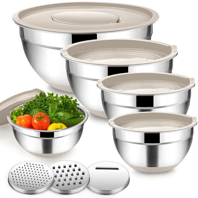 TeamFar 8PCS Mixing Bowl with Graters - Khaki