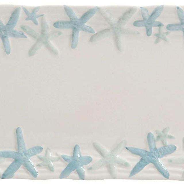 Coastal Home Starfish Pattern Ceramic Serving Tray | Microwave Safe Platter | 12 x 16 Inches