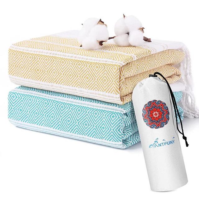 2 Packs Cotton Turkish Beach Towels Quick Dry Sand Free Soft Absorbent Extra Large Xl Big Blanket Adult Oversized Bath Pool Swim Towel Lightweight Thin Fast Drying Sandless Compact No Sand Packabl