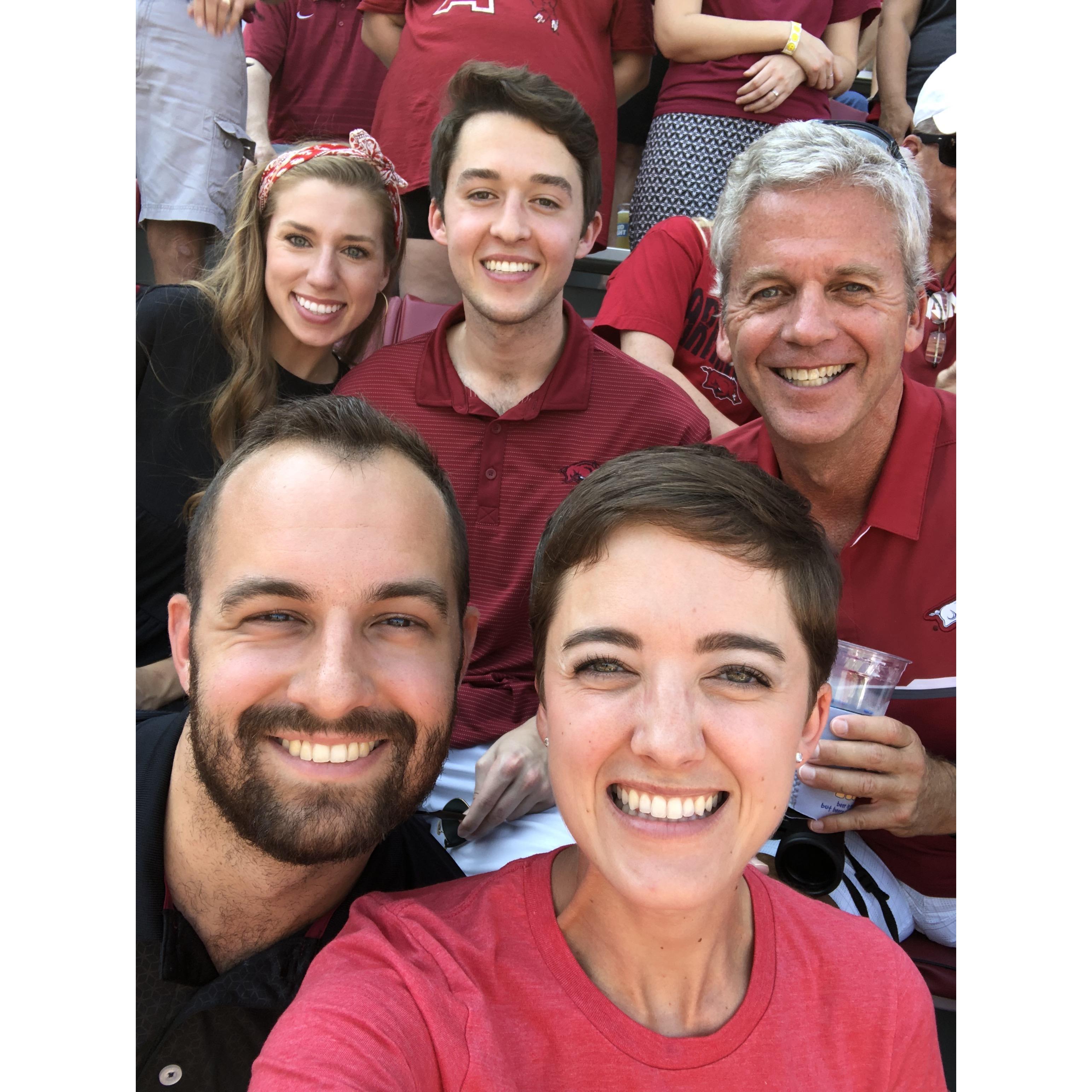 Football game with the fam (we turned Luke into a Razorback fan!)