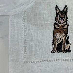 Embroidered German Shepherd Linen Napkins | Etsy