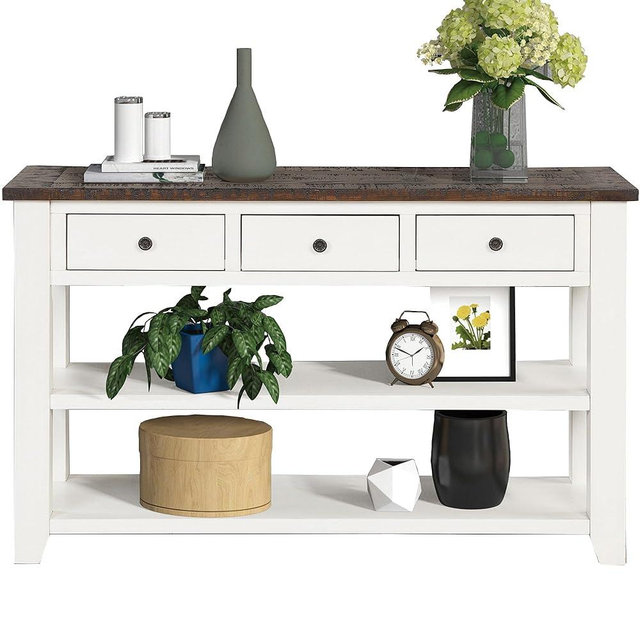 LKTART Solid Wood Console Table Sofa Table with Storage Drawers and Bottom Shelf Entryway Table for Entry Hallway Foyer Sofa Couch Table(48.8" Antique White)
