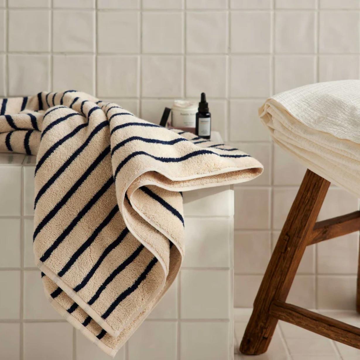 Super-Plush Turkish Cotton Bath Sheets- Striped Midnight Navy