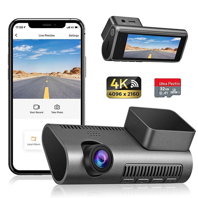 Dash Cam 4K WiFi Ultra HD 2160P Car Dash Cam with SD Card Included, Dash Camera for Cars with Night Vision, WDR, Loop Recording, 170° Wide Angle, G-Sensor, Motion Detection, 24H Parking Monitor