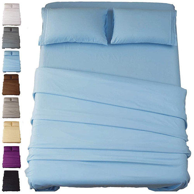 SONORO KATE Bed Sheet Set Super Soft Microfiber 1800 Thread Count Luxury Egyptian Sheets 18-Inch Deep Pocket Wrinkle and Hypoallergenic-4 Piece(King Lake Blue)