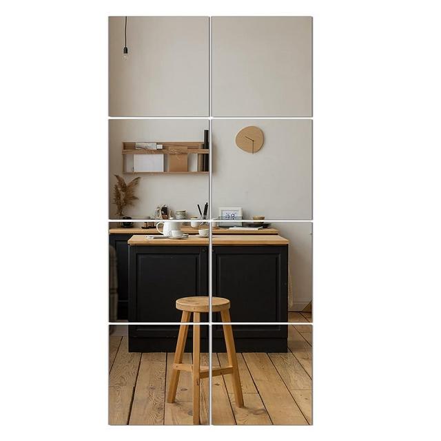 Wall Mirror Full Length (Glass, 10''x10''x 8PCS), Large Full Body Mirror Tiles for Door, Bedroom, Home Gym