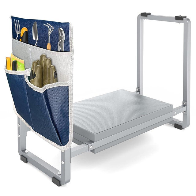 FLINTER 10.2" Wider Garden Kneeler and Seat, Heavy Duty Thick Gardening Bench for Kneeling and Seat - Garden Tools with Bags, Gardening for Women, Grandparents, Gardeners, Mom & Dad - Grey