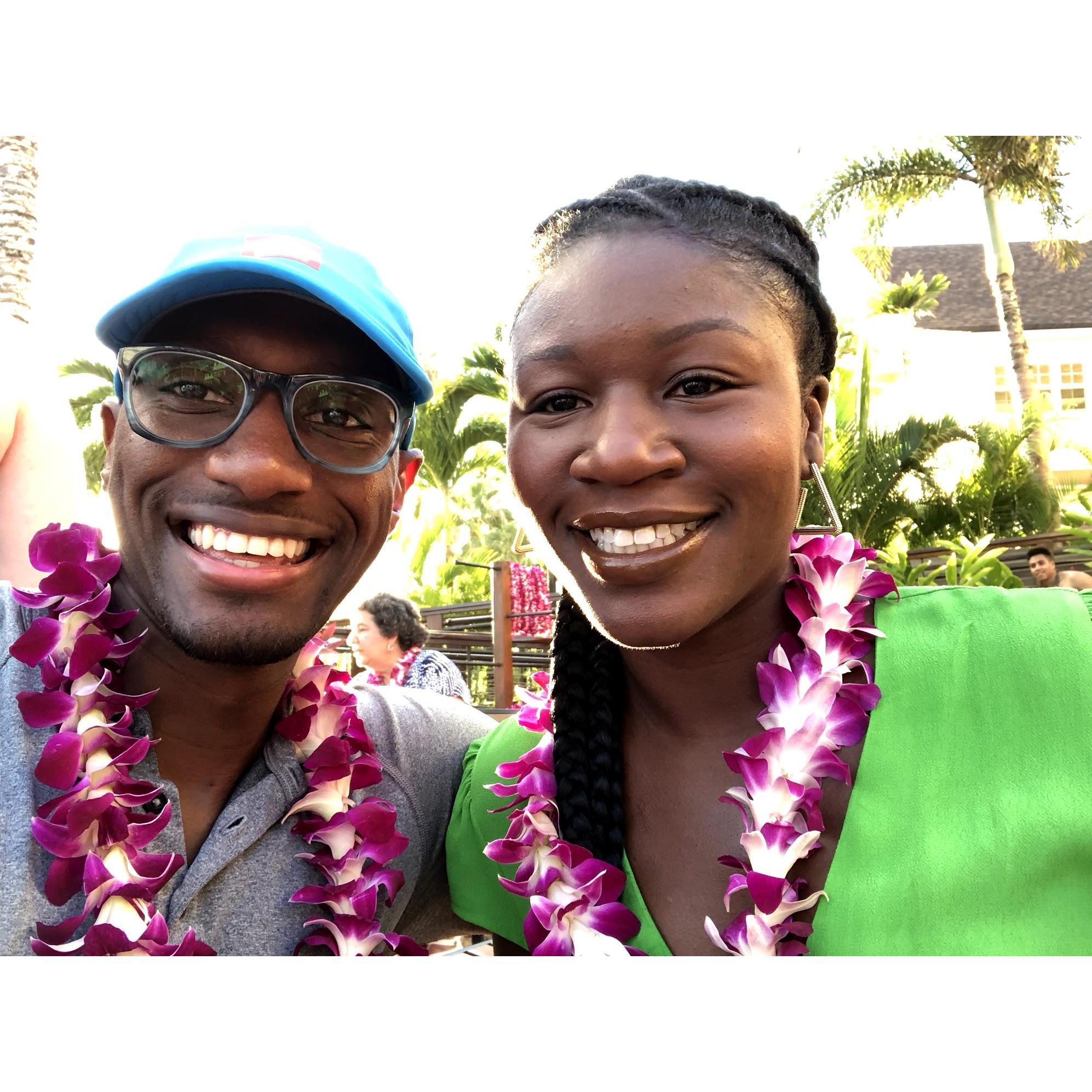 At a luau in Hawaii