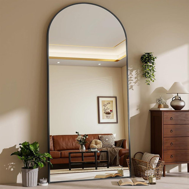 Riskioir 71"x26" Arched Mirror Full Length, Standing Floor Mirror, Wall Mounted Mirror with Aluminum Frame - for Standing, Leaning or Hanging, for Living Room Dressing Room, Black