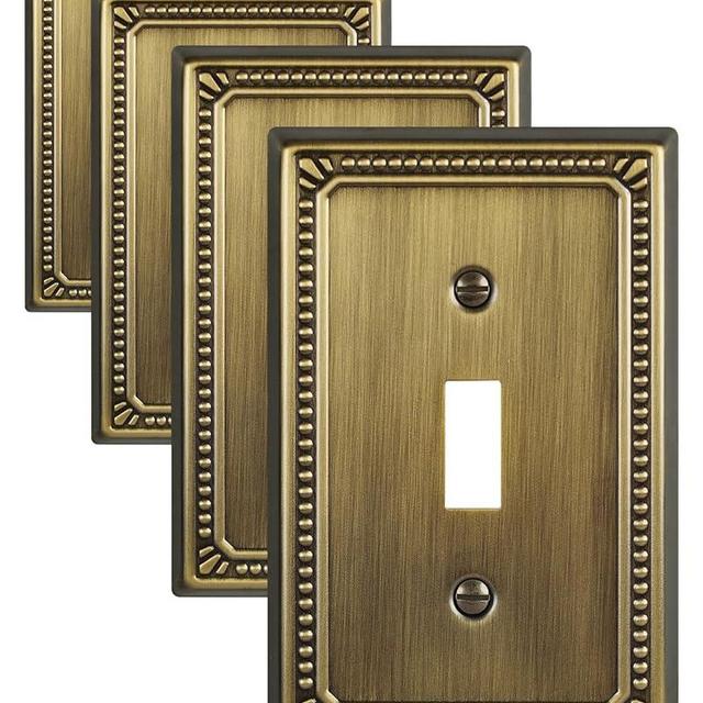 ZILLSEA Metal Wall Plates, Switch Plates and Outlet Covers, Decorative Pearl Design (1 Toggle 4PK, Antique Brass, Midsize)