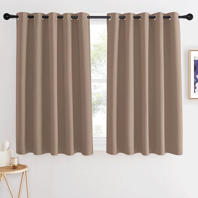 NICETOWN Thermal Blackout Curtain & Drape - Grommet Room Darkening Window Treatment Sound Reducing Light Blocking for Kitchen/Cafe (1 Panel, W66 x L54, Cappuccino)