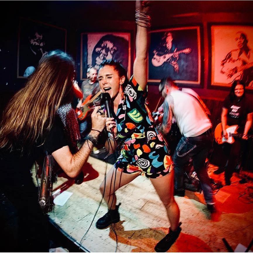 Playing together in our ska punk band.