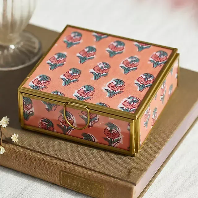 Printed Fabric Brass Box