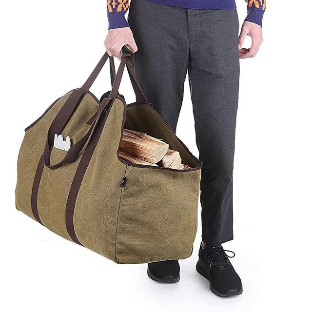 BONTHEE Extra Large Waterproof Firewood Log Carrier Canvas Firewood Holder Indoor with Shoulder Strap and Top Handles Contained Weight-Relief Pad for Easy Carry