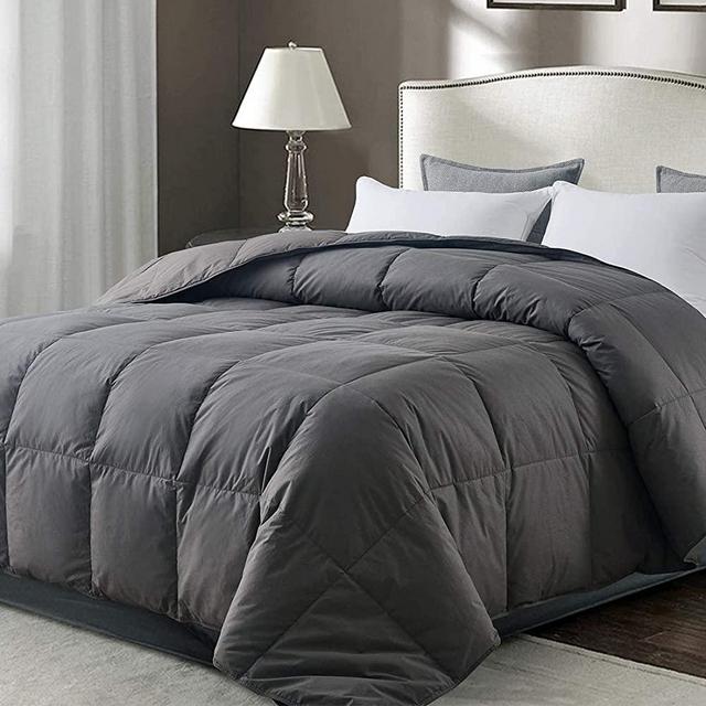 WhatsBedding 100% Cotton Cover White Goose Duck Down and Feather Comforter Down Duvet Insert or Stand-Alone Comforter (Grey/Lightweight, California King)