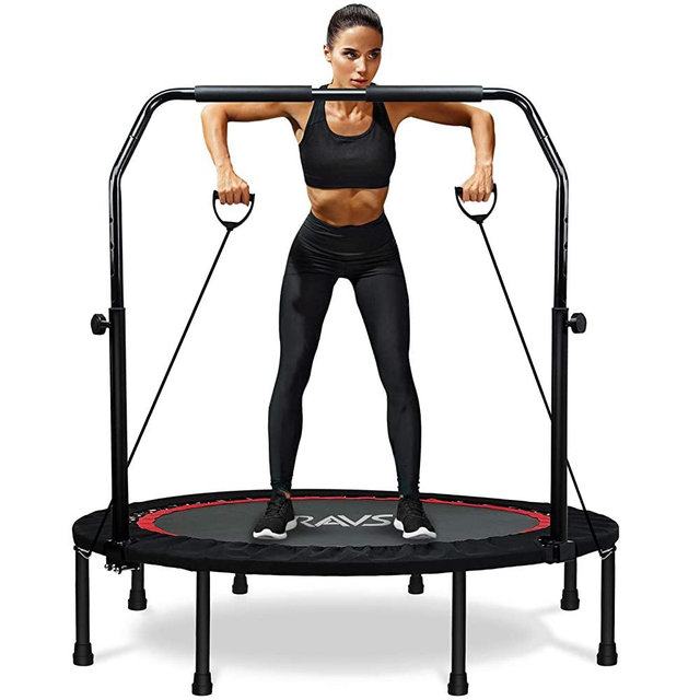 RAVS Mini Trampoline for Kids Adults 48" Foldable Fitness Rebounder Trampoline with Height Adjustable Handle - Exercise Trampoline Indoor Workout Max Load 440lbs