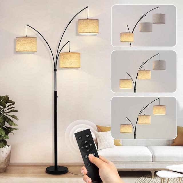 Fansdrick Floor Lamps for Living Room, 2400LM Super Bright Arc Floor Lamp with Remote Control, 3 Light Tall Floor Lamps with Stepless Dimmable, 80" Mid Century Tree Floor Lamp for Bedroom, Office