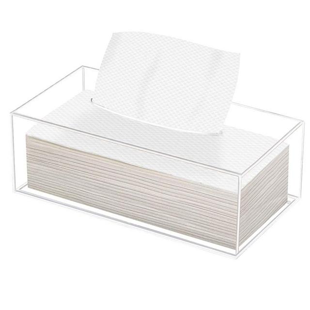 Phineoly Clear Acrylic Tissue Box Cover, Rectangle Disposable Paper Facial Holder with Magnet Locking Bottom for Bathroom, Bedroom Dresser, Countertop, Desk