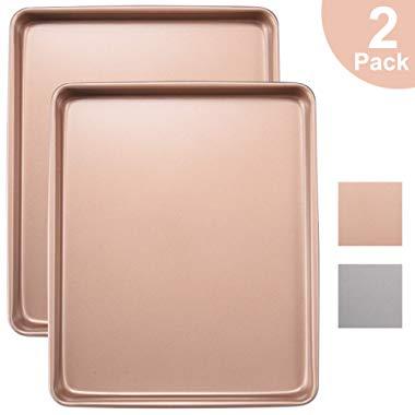 Joho Baking Sheet Pans Cookie Sheet,Nonstick Bakeware Set of 2, Professional Baking Pan Set for Oven,2-Piece,Gold