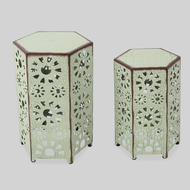 Eliana 2pc Sunburst Outdoor Patio Iron Side Table - Crackle Teal - Christopher Knight Home