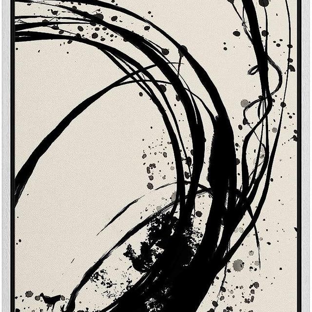 SIGNWIN Framed Canvas Print Wall Art Geometric Graffiti Spray Paint Wave Abstract Shapes Illustrations Modern Art Nordic Zen Decorative Minimal Boho for Living Room, Bedroom, Office - 24"x36" White
