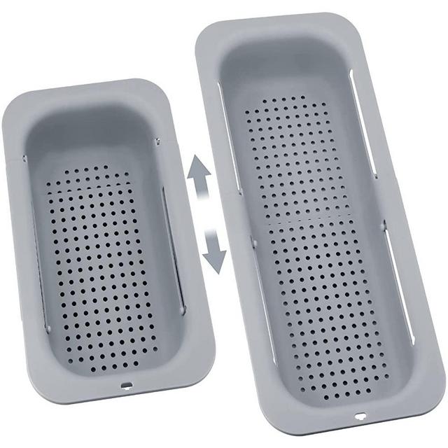 Over the Sink Colander, DRLIFE Gray Sink Colander Strainer Expandable Colander Kitchen Multifunctional Plastic Colander Vegetables Fruit Washer Strainer Adjustable Strainer for Sink
