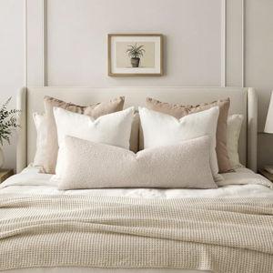 MIULEE Textured Boucle Throw Pillow Cover Beige Accent Solid Lumbar Pillow Case Decorative Soft Pack of 1 Couch Cushion Chair Sofa Bedroom Livingroom Home Decor,36x14 Inch
