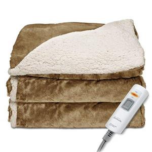 Sunbeam Reversible Sherpa/RoyalMink Heated Throw Blanket with EliteStyle II Controller, Honey,