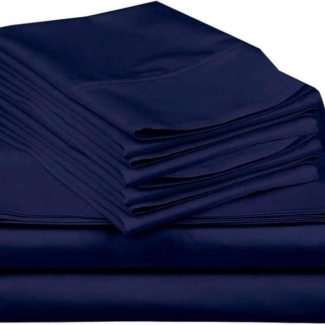 Mattress-Homes Extra Deep Pocket 6 Piece King Sheet Set, Hotel Luxury Collection, 100% Egyptian Cotton, 21" Deep Fitted Sheet, Soft, Cool & Breathable Bedding with 4 Pillowcases in Navy Blue Solid