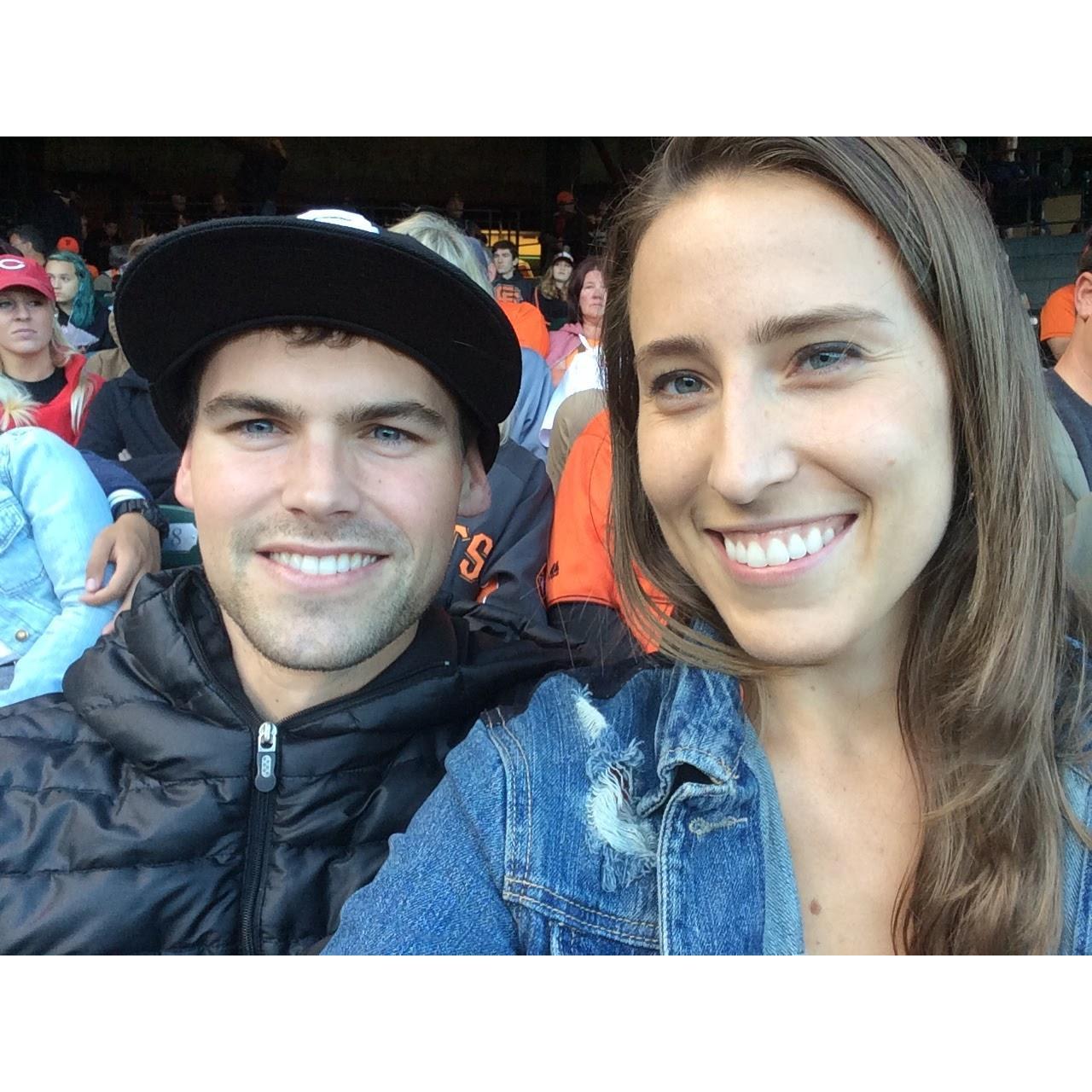Our first photo together on a date at the Giant's game