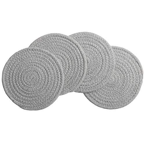 SHACOS Cotton Rope Woven Trivets 7 inch Hot Pads Potholders Set of 4 Thick Coasters Small Round Placemats Heat Resistant (Light Gray, 7 Inch)