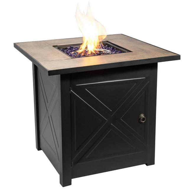 27" Square Steel Ceramic Propane Gas Fire Pit - Peaktop