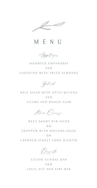 Avila | White | Zola Wedding Menus