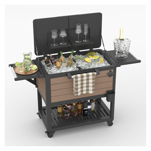 ACOINEL Patio Cooler Cart with Wheels, 104 Qt Portable Rolling Ice Chest, Outdoor Beverage Bar Cart with Handles for Pool, Deck, BBQ, Cookouts Party